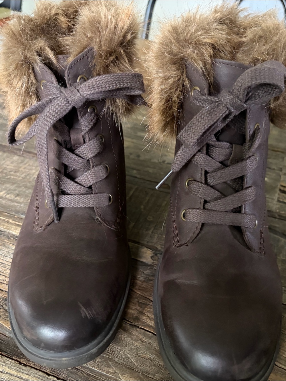 UGG Brown Faux-Fur Lace-Up Combat Boot sz 8.5